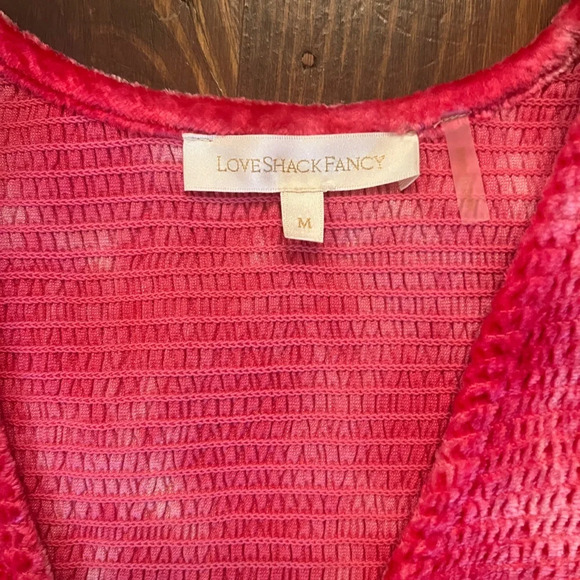 LOVESHACKFANCY Evan Tie Dye Long Sleeve Velvet Mini Dress Viscose Hot Pink - Picture 8 of 11